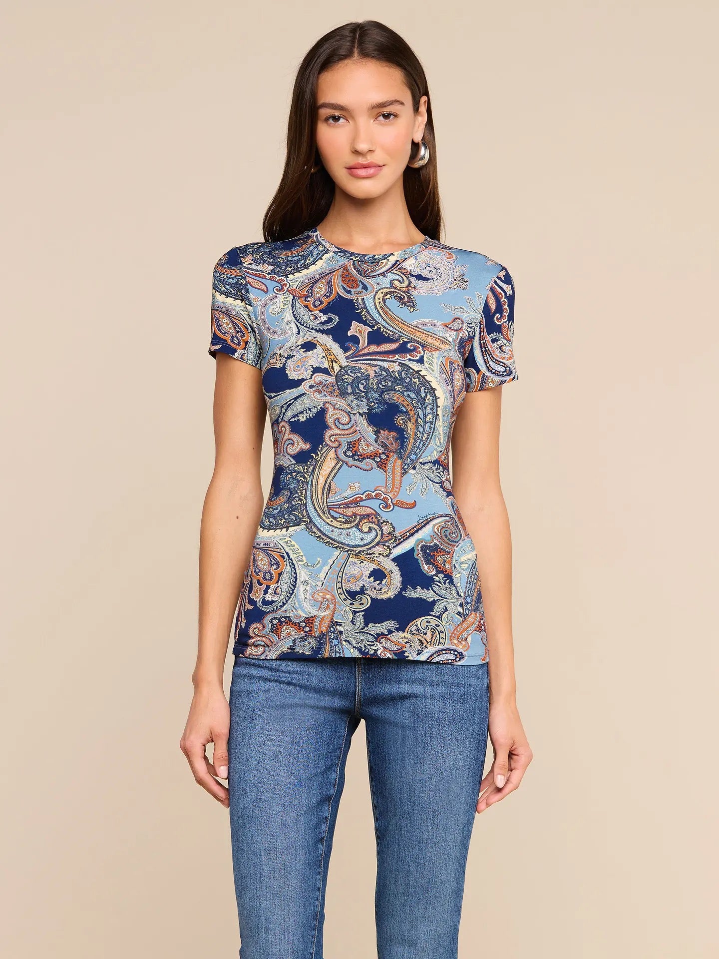 L'AGENCE - Women -  Midnight Multi Besarabian Paisley Ressi Fitted Tee