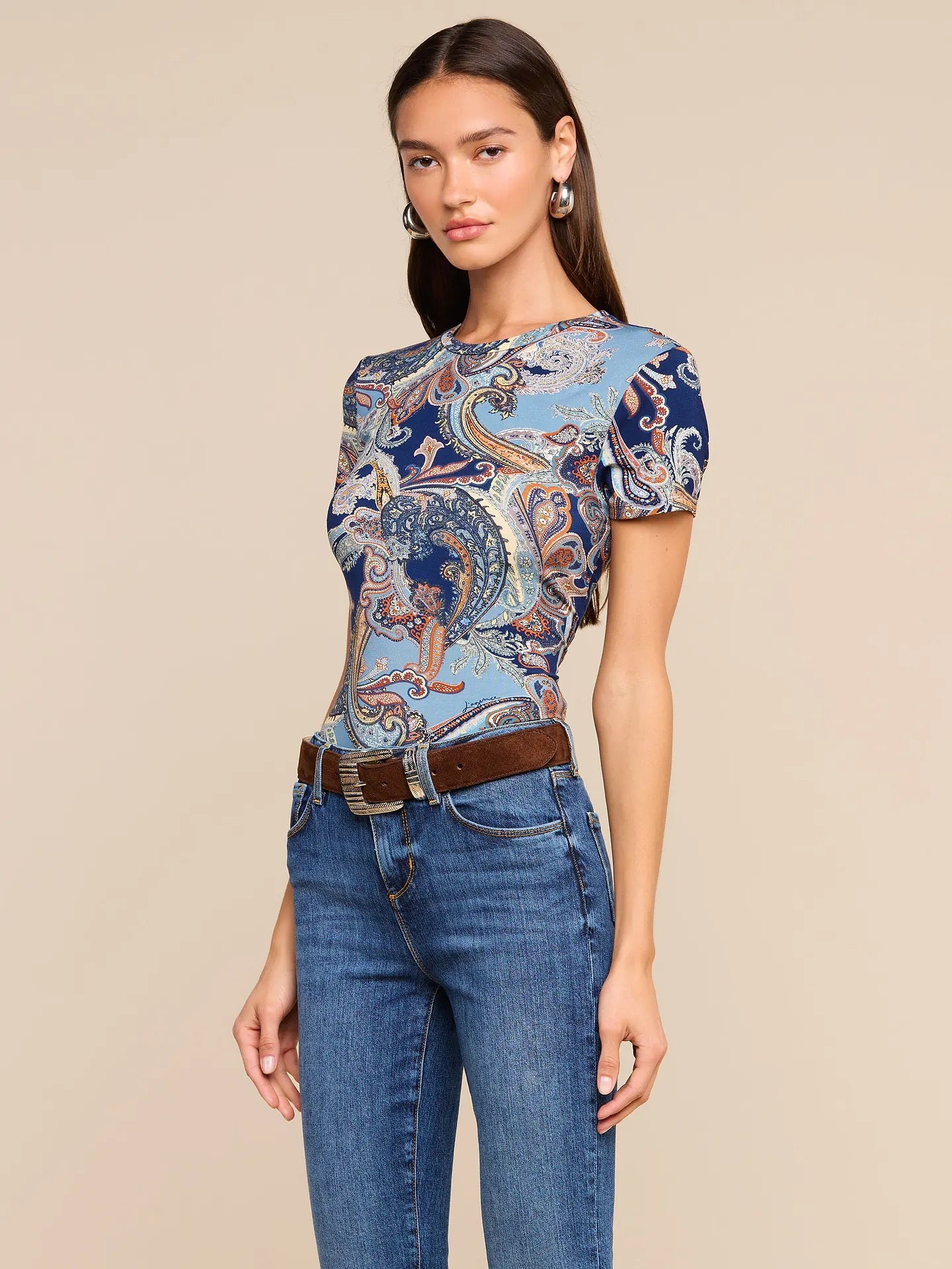 L'AGENCE - Women -  Midnight Multi Besarabian Paisley Ressi Fitted Tee