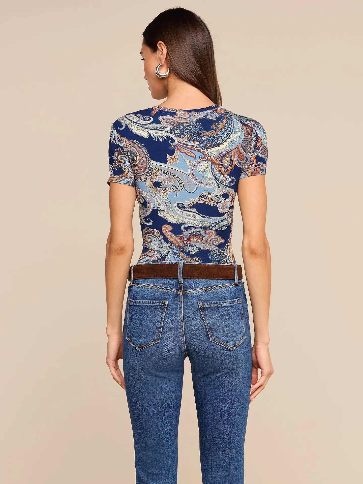 L'AGENCE - Women -  Midnight Multi Besarabian Paisley Ressi Fitted Tee
