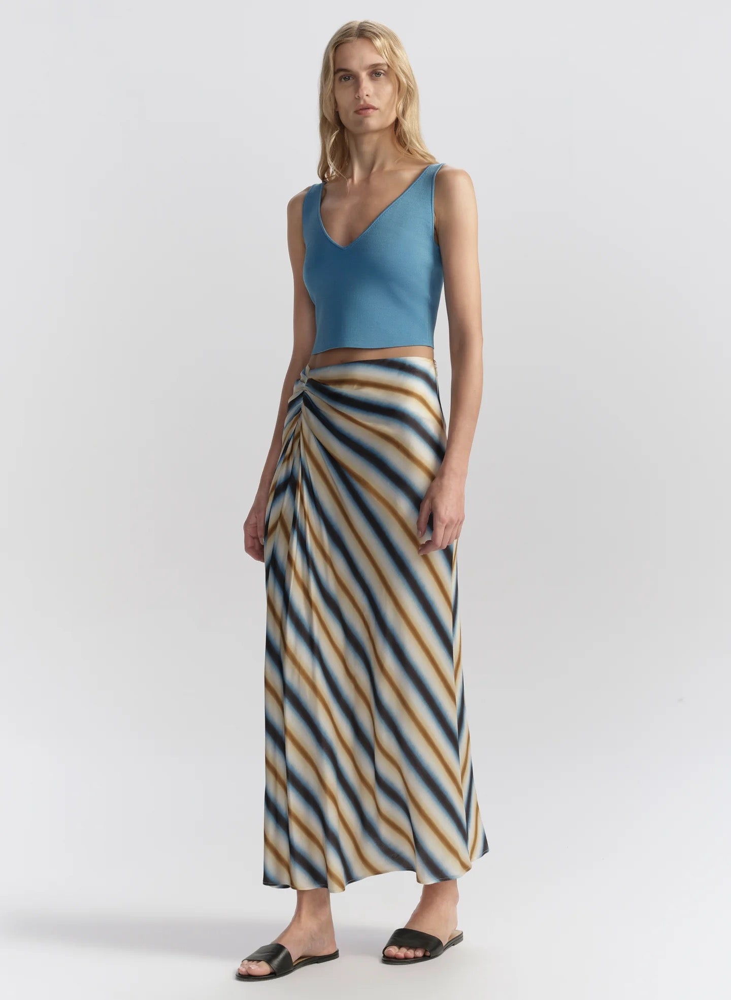 ALC  - Women - Tahoe Blue - Chocolate Jean Striped Midi Skirt