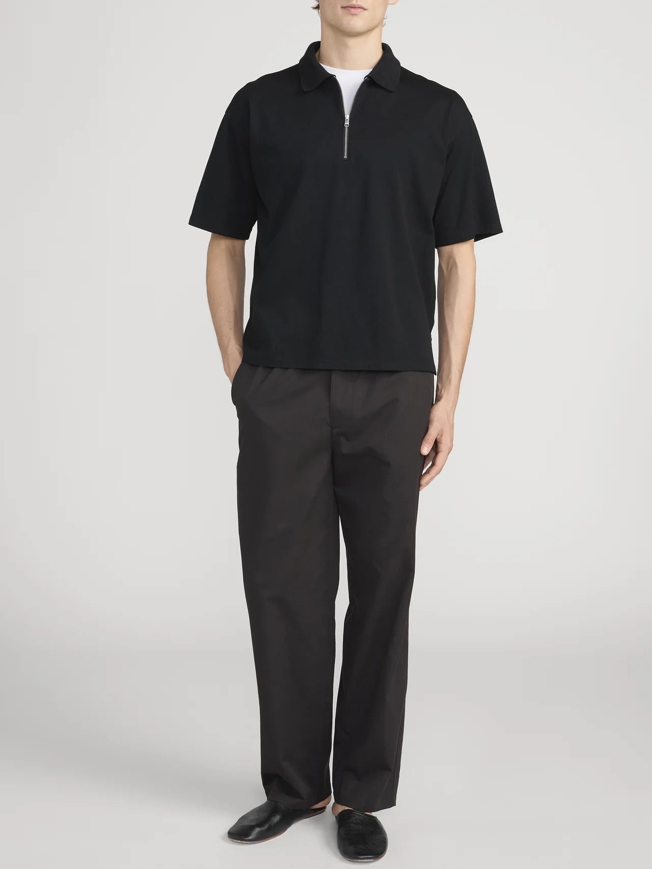Frame - Men - Black Zip Polo Shirt