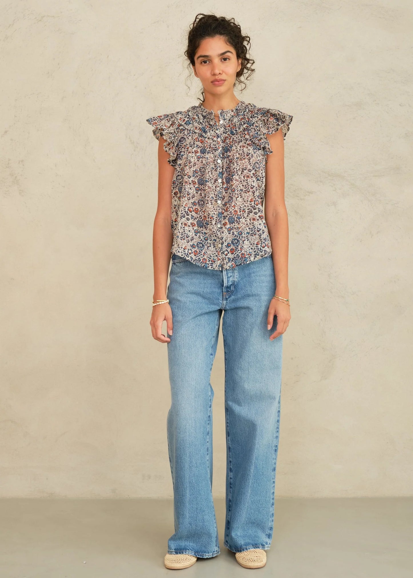 M.A.B.E.- Women - Indigo/Rust  Cass Print Frill Top