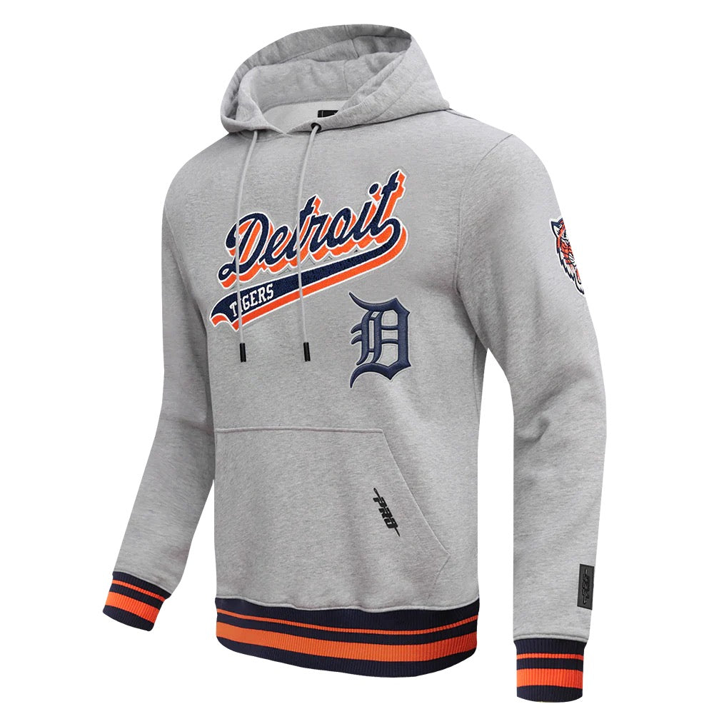 Pro Standard - Men - Grey MLB Detroit Tigers Script Tail RIb Fleece Pullover Hoodie