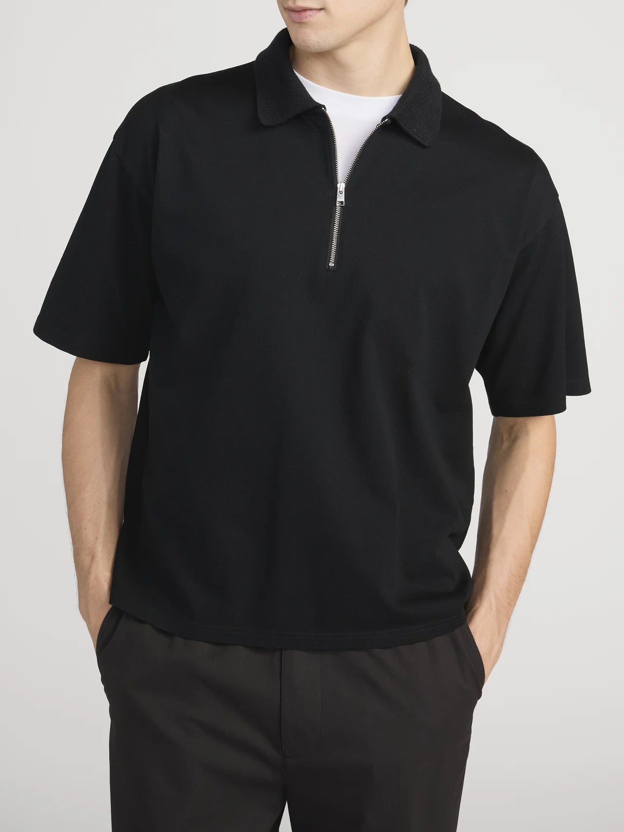 Frame - Men - Black Zip Polo Shirt
