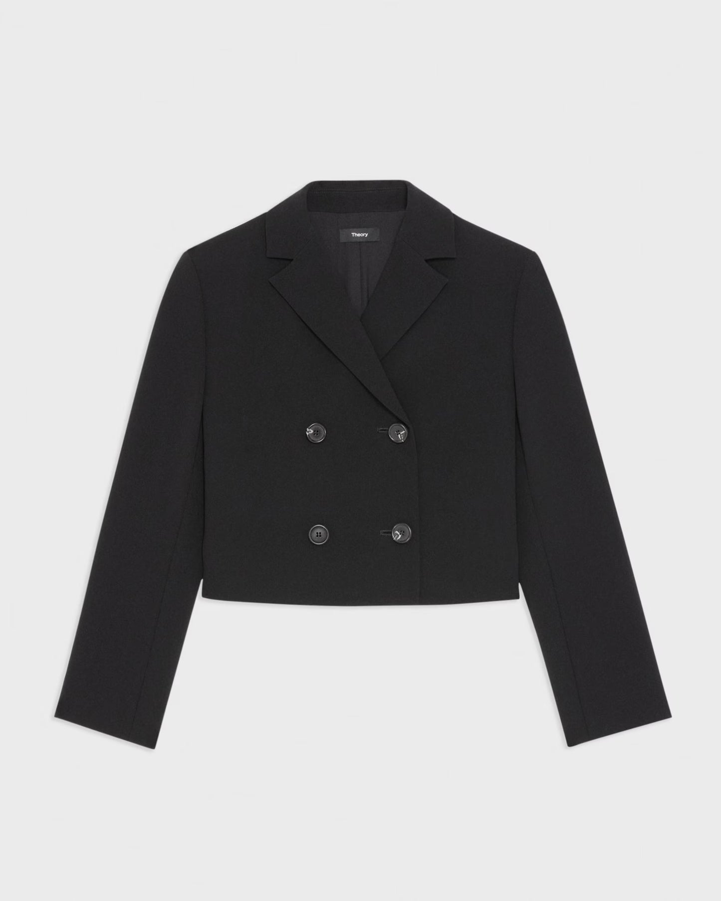 Theory - Women - Black Double-Breasted Crop Blazer in Admiral Crepe