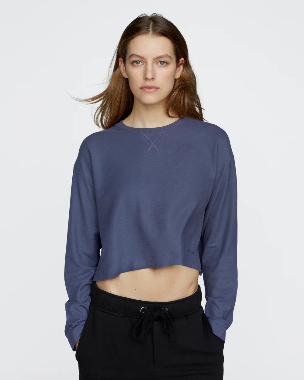 ATM - Womens - Dusky Blue Pique Cropped Boxy Tee