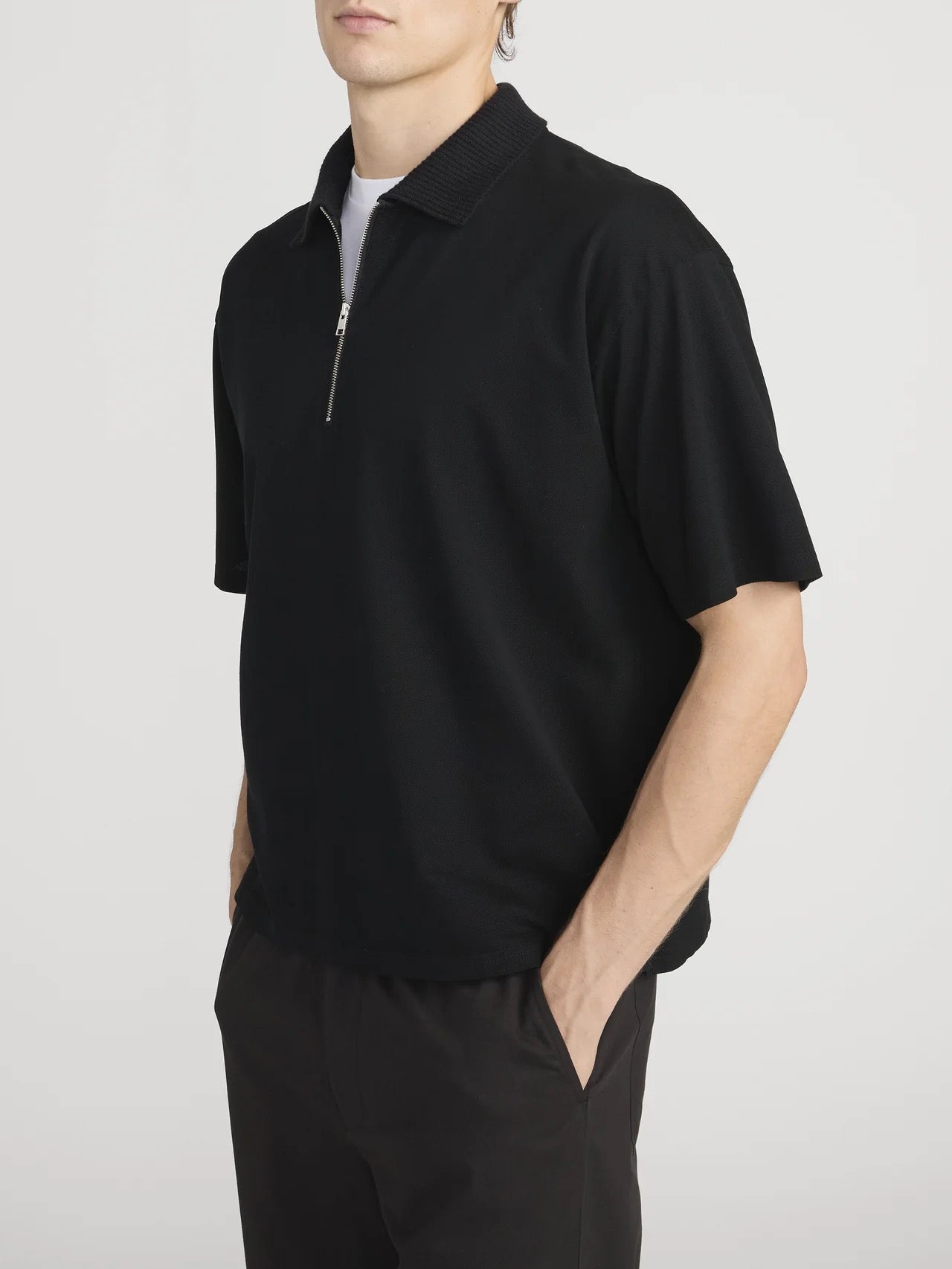 Frame - Men - Black Zip Polo Shirt