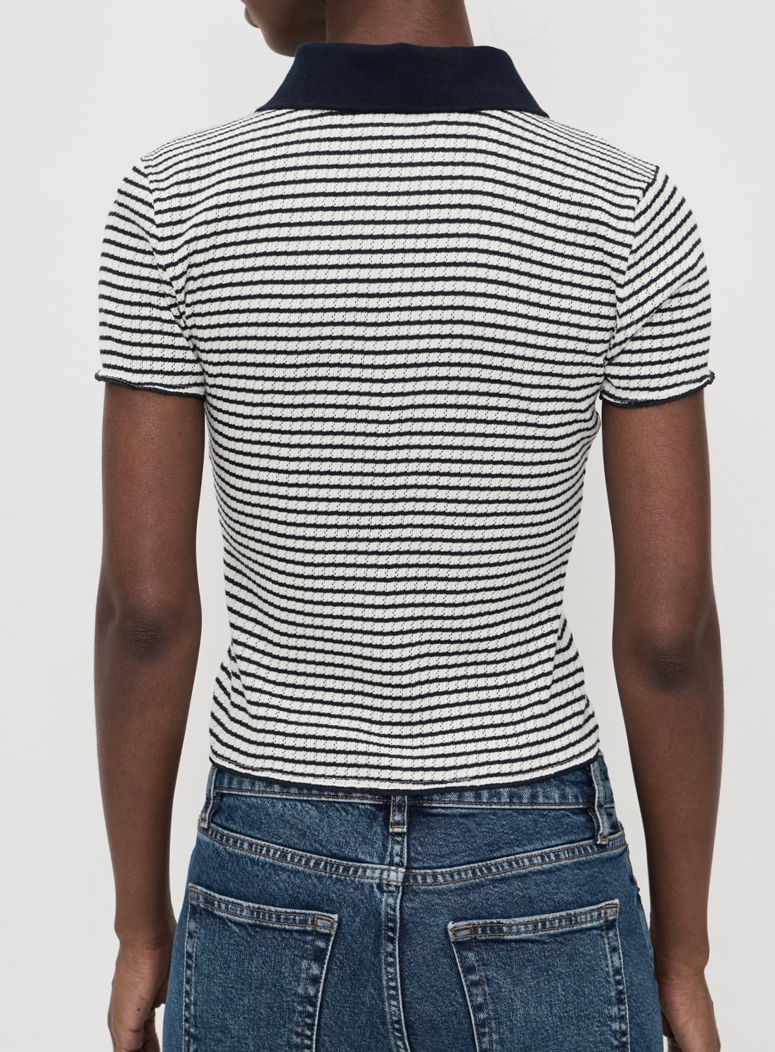 Frame Women - Navy Multi Stripe  Pointelle Polo