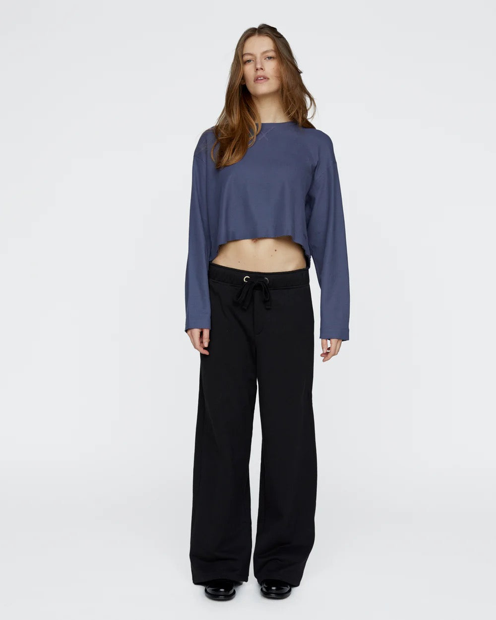 ATM - Womens - Dusky Blue Pique Cropped Boxy Tee