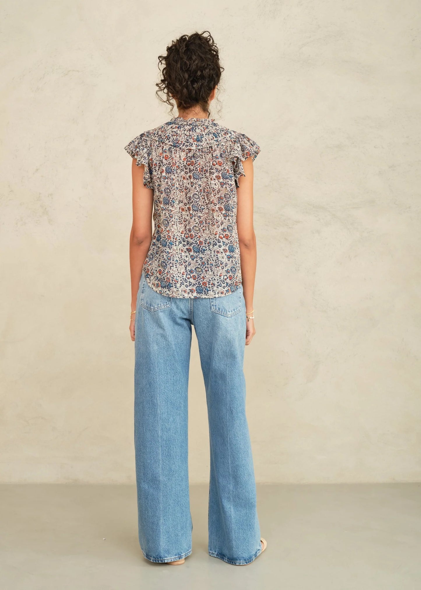 M.A.B.E.- Women - Indigo/Rust  Cass Print Frill Top
