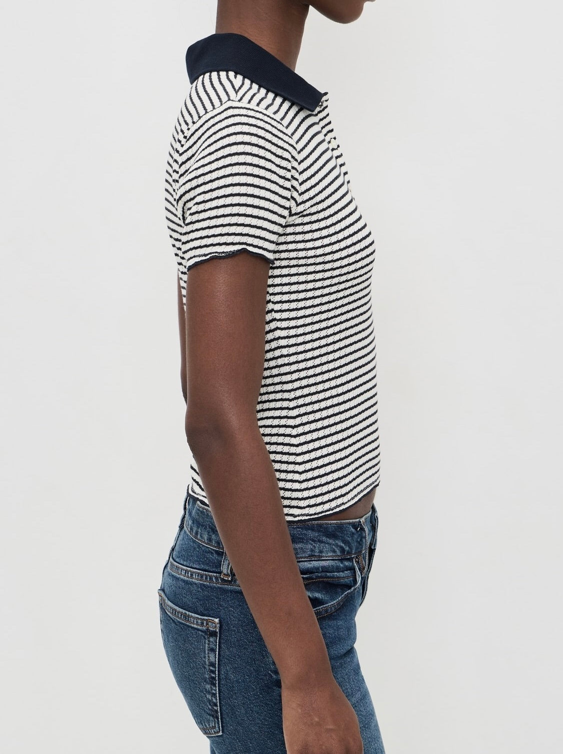 Frame Women - Navy Multi Stripe  Pointelle Polo