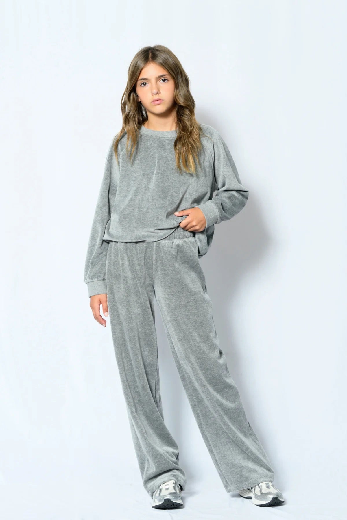 KatieJ NYC - Tween - Heather Grey Jade Wide Leg Velour Pant