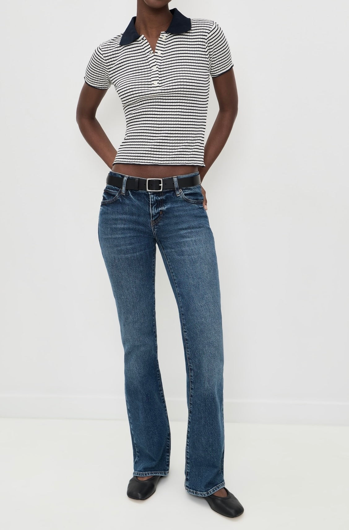 Frame Women - Navy Multi Stripe  Pointelle Polo