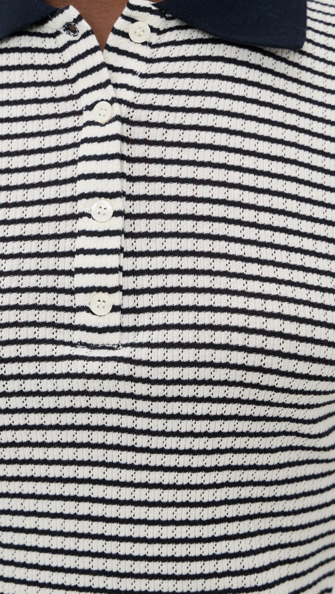 Frame Women - Navy Multi Stripe  Pointelle Polo