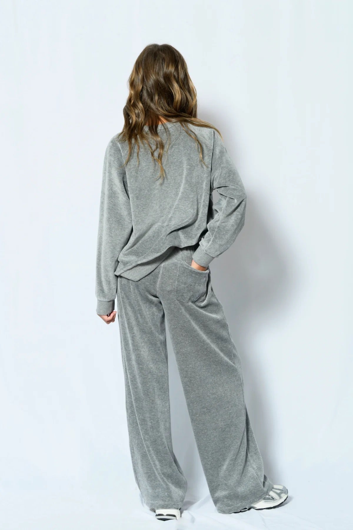KatieJ NYC - Tween - Heather Grey Jade Wide Leg Velour Pant