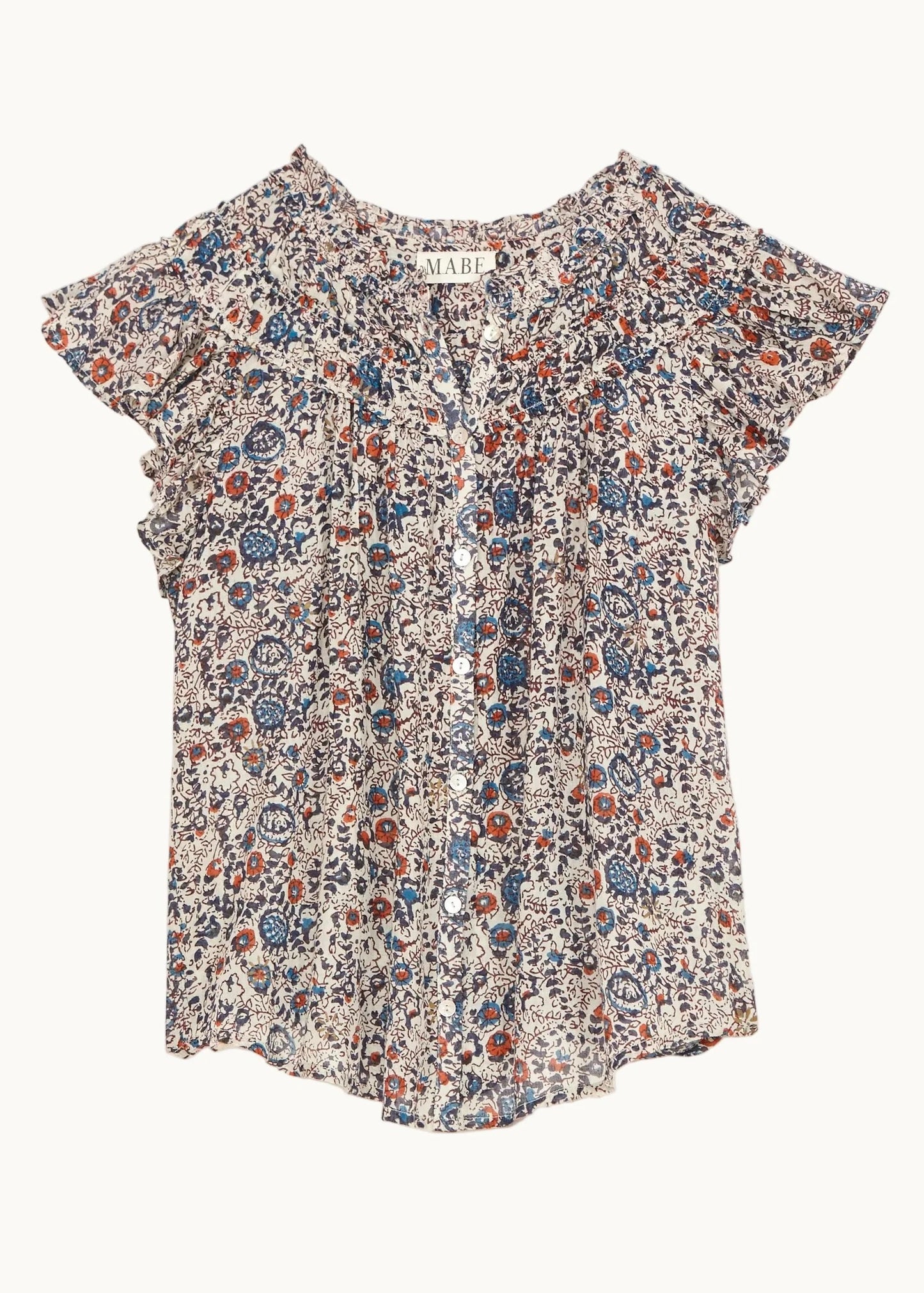 M.A.B.E.- Women - Indigo/Rust  Cass Print Frill Top