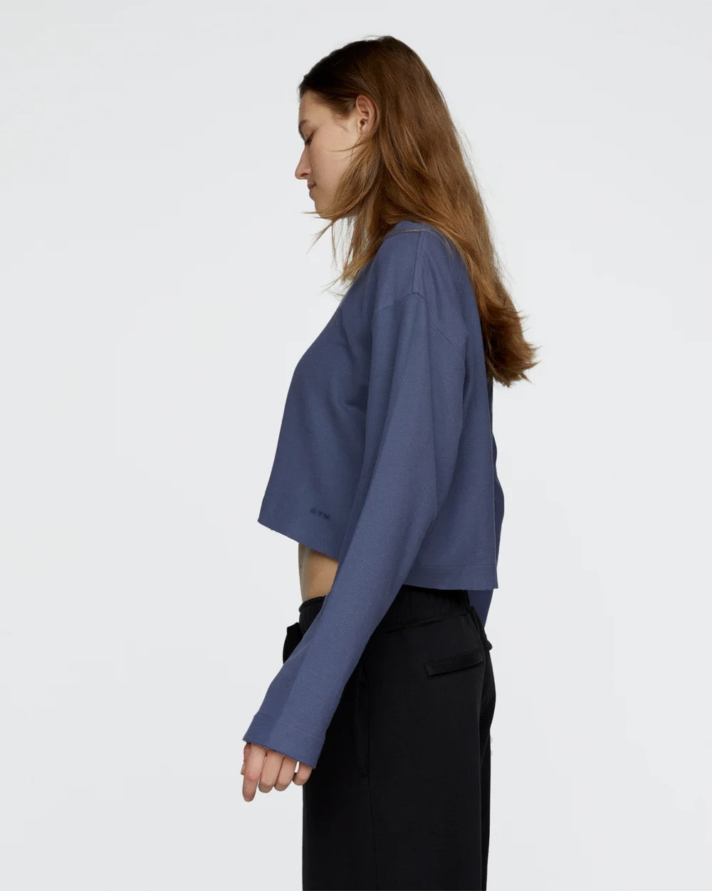 ATM - Womens - Dusky Blue Pique Cropped Boxy Tee