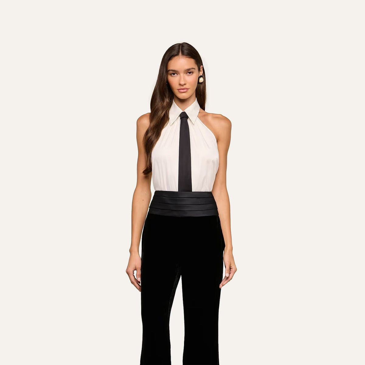 L'AGENCE - Women - White/Black Wren Neck-Tie Top