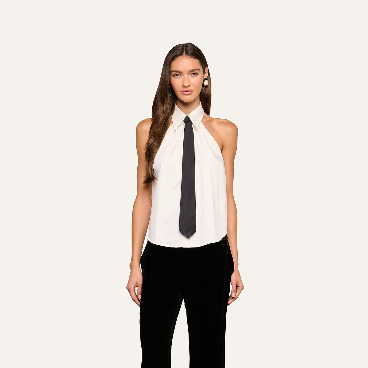 L'AGENCE - Women - White/Black Wren Neck-Tie Top