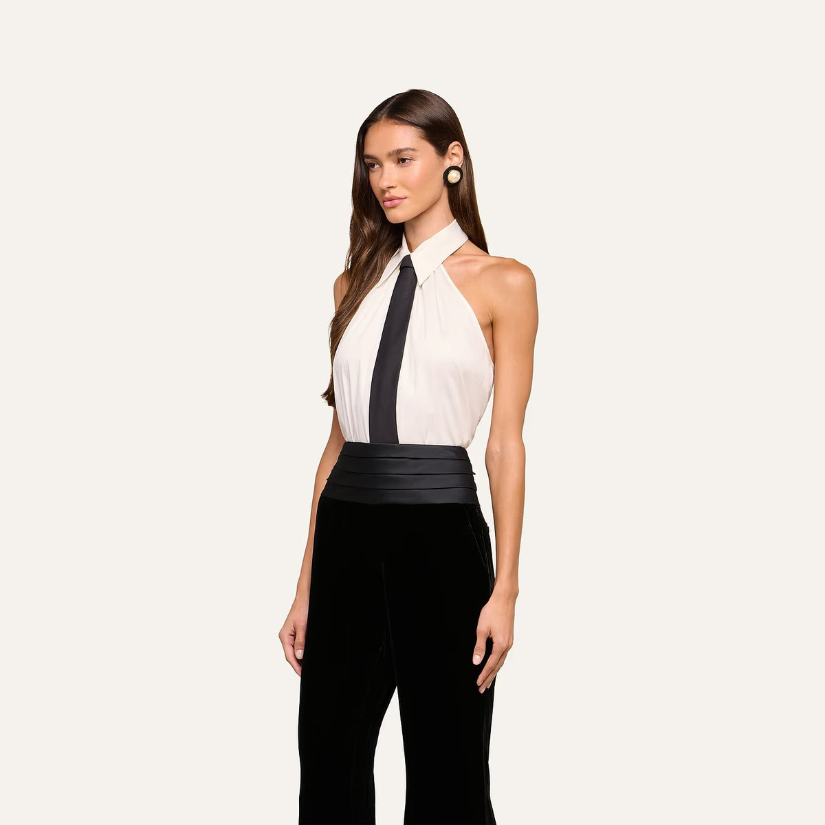L'AGENCE - Women - White/Black Wren Neck-Tie Top