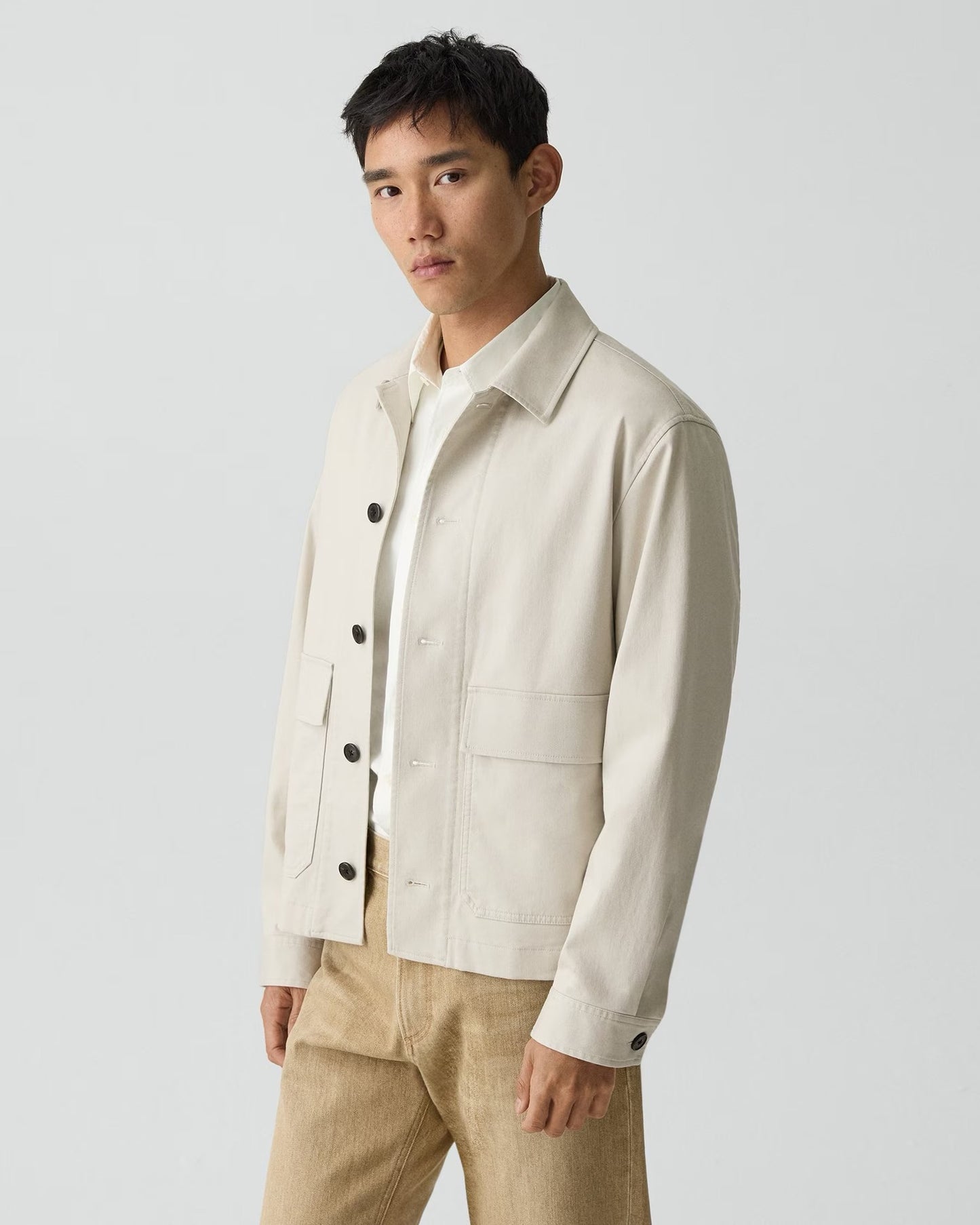 Theory - Men - Winter Ivory Button-Up Jacket in Moonsoft Cotton