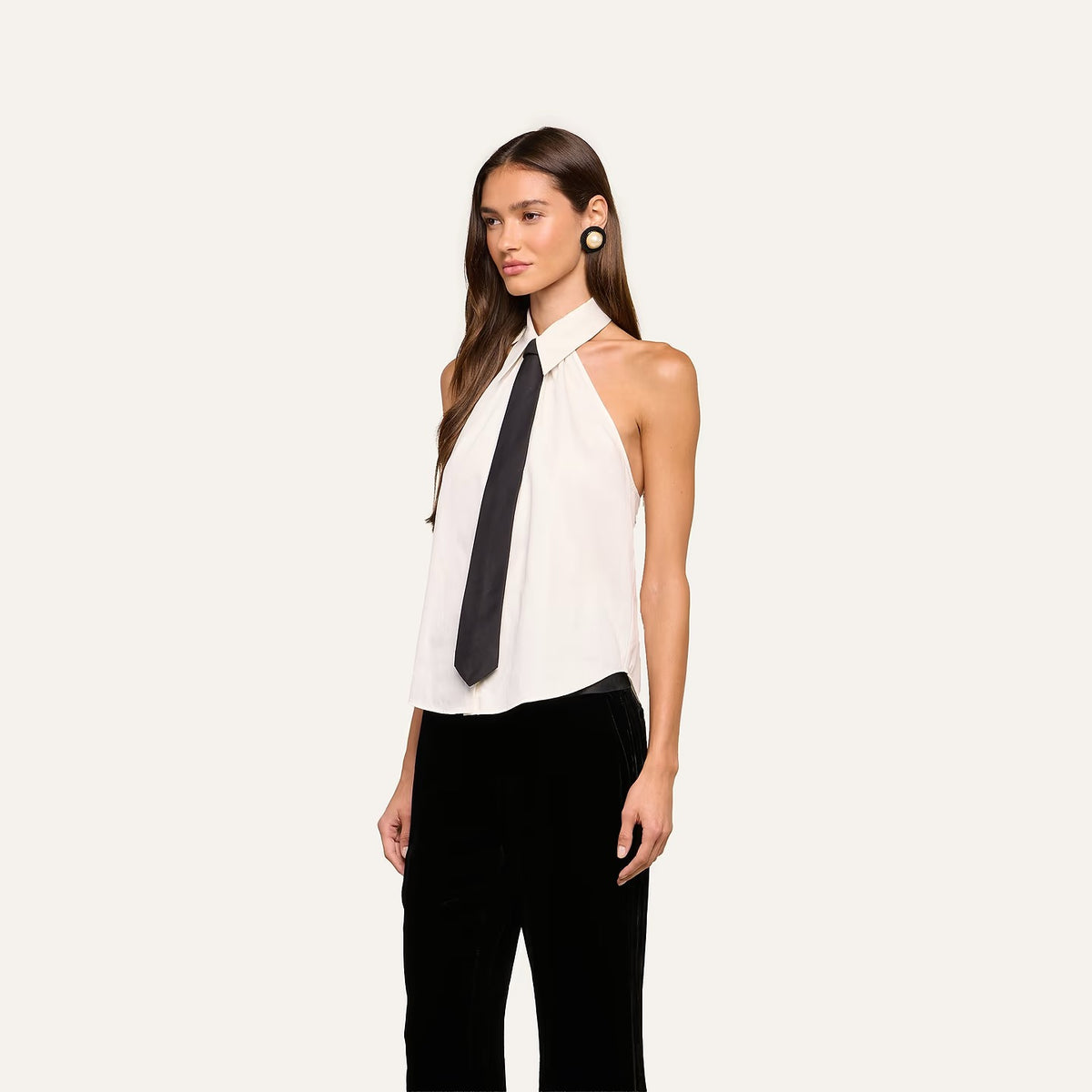 L'AGENCE - Women - White/Black Wren Neck-Tie Top