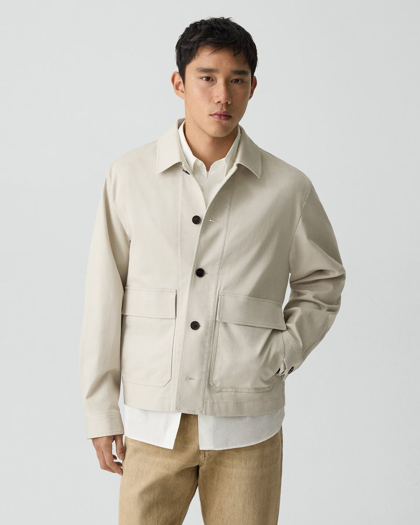Theory - Men - Winter Ivory Button-Up Jacket in Moonsoft Cotton