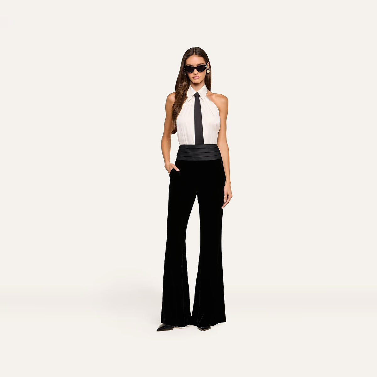 L'AGENCE - Women - White/Black Wren Neck-Tie Top