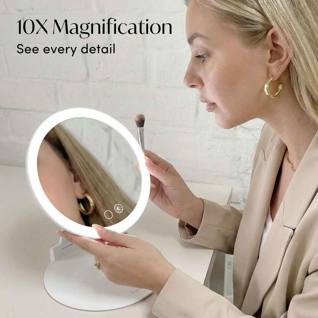 Fancii - White Abigail Travel Mirror With 10X Magnification