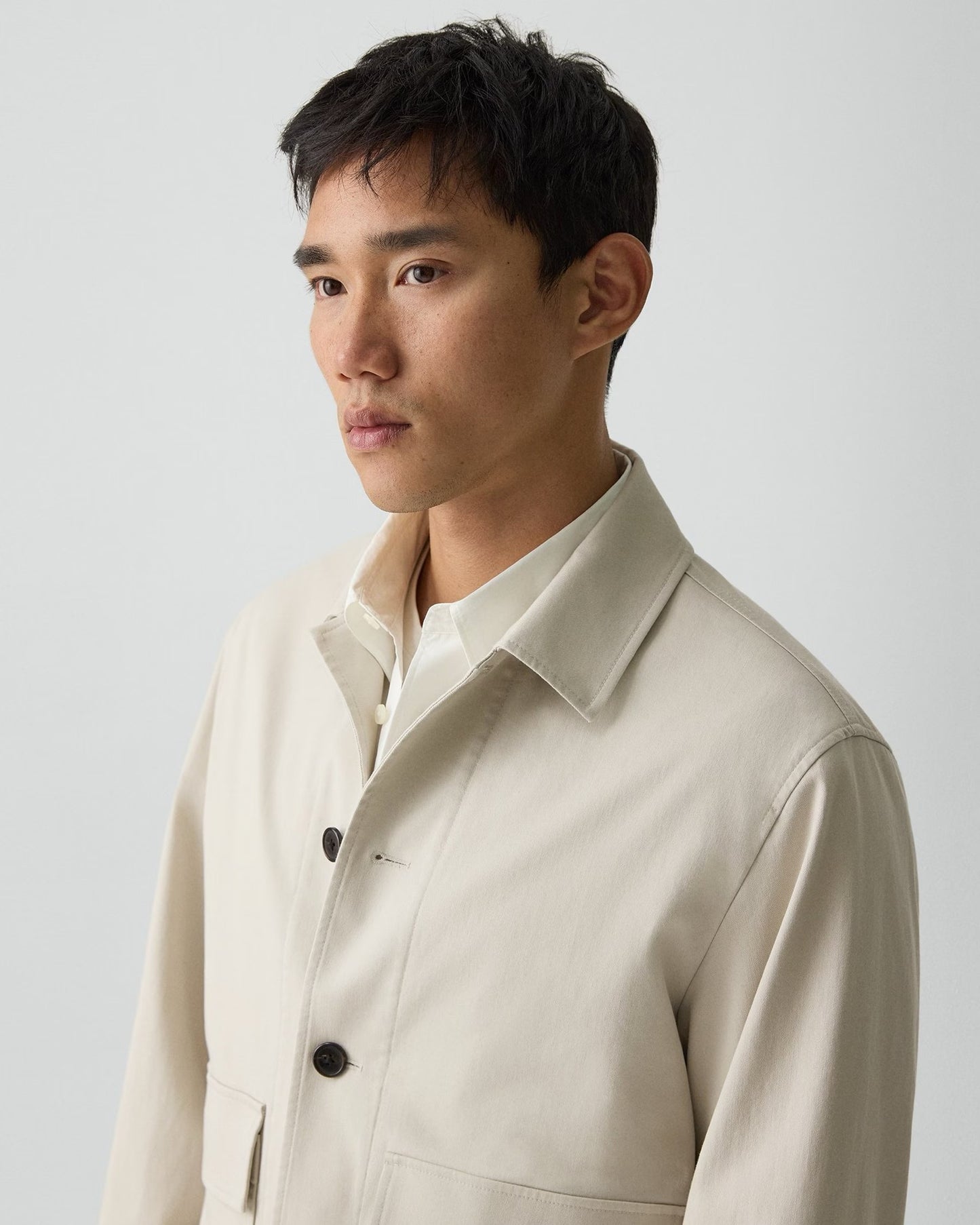 Theory - Men - Winter Ivory Button-Up Jacket in Moonsoft Cotton