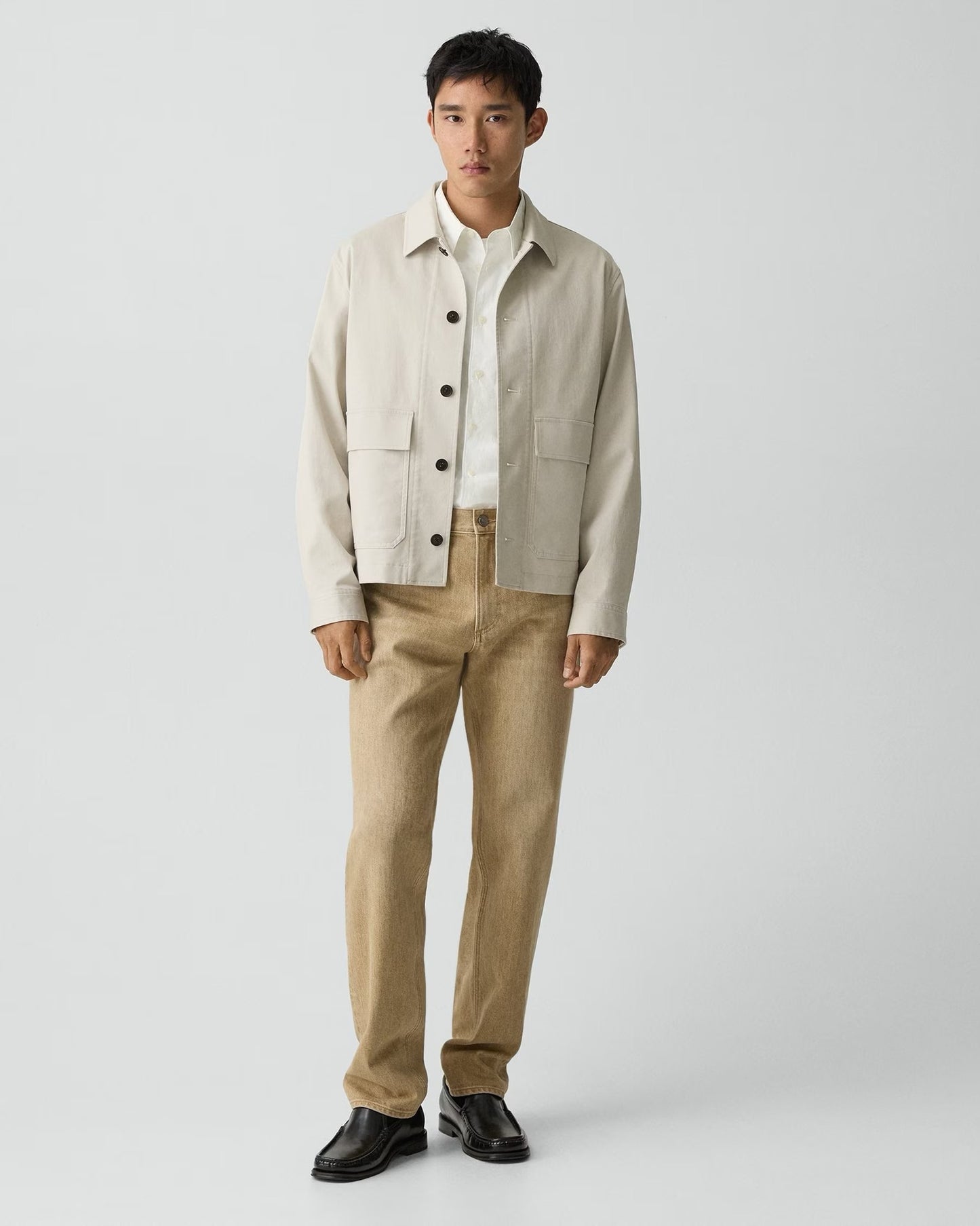 Theory - Men - Winter Ivory Button-Up Jacket in Moonsoft Cotton