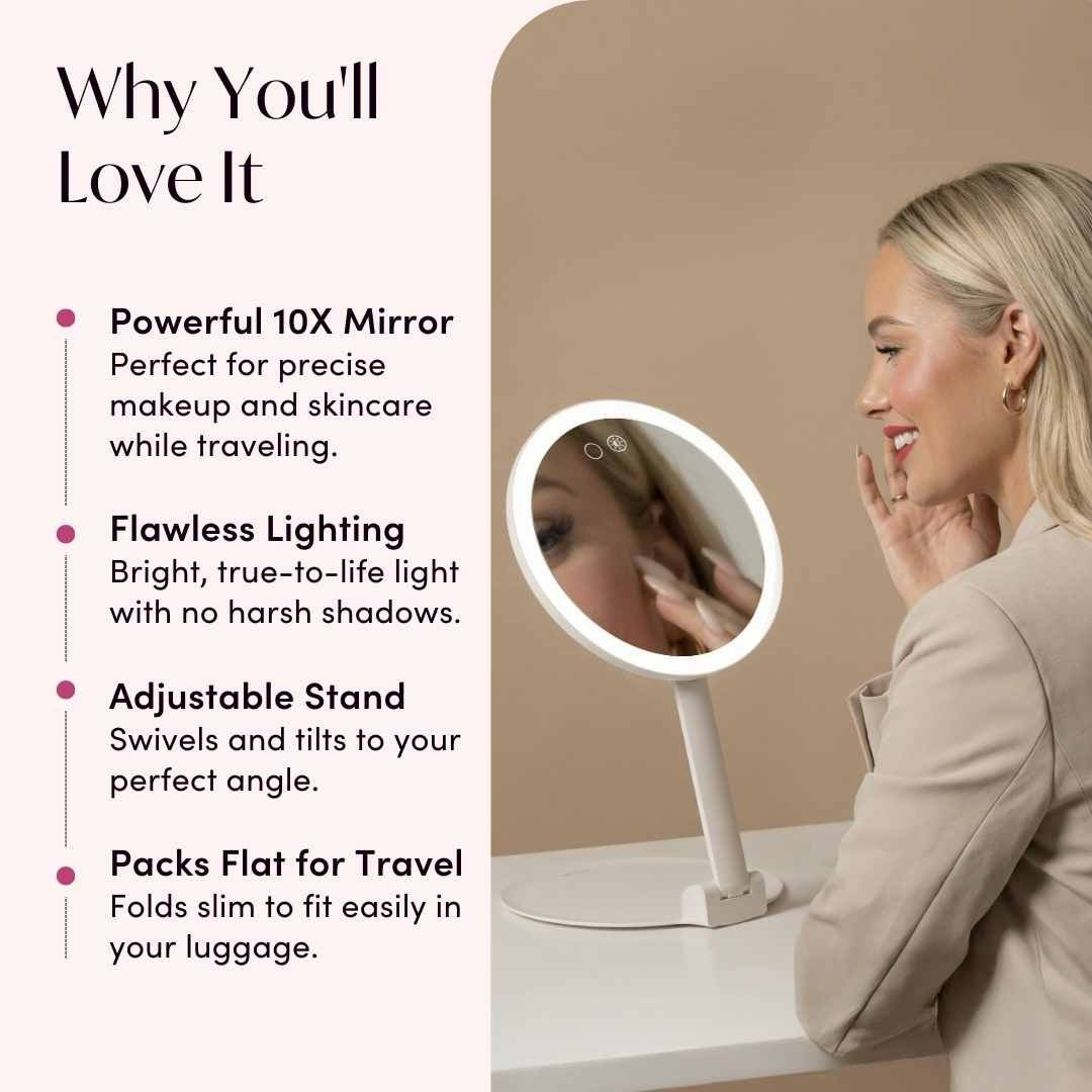 Fancii - White Abigail Travel Mirror With 10X Magnification