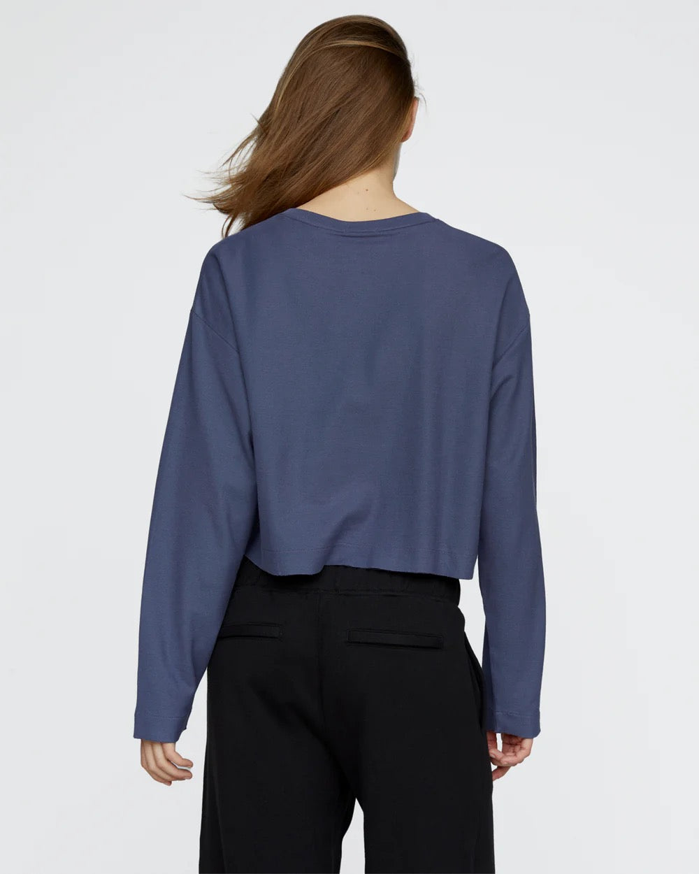 ATM - Womens - Dusky Blue Pique Cropped Boxy Tee