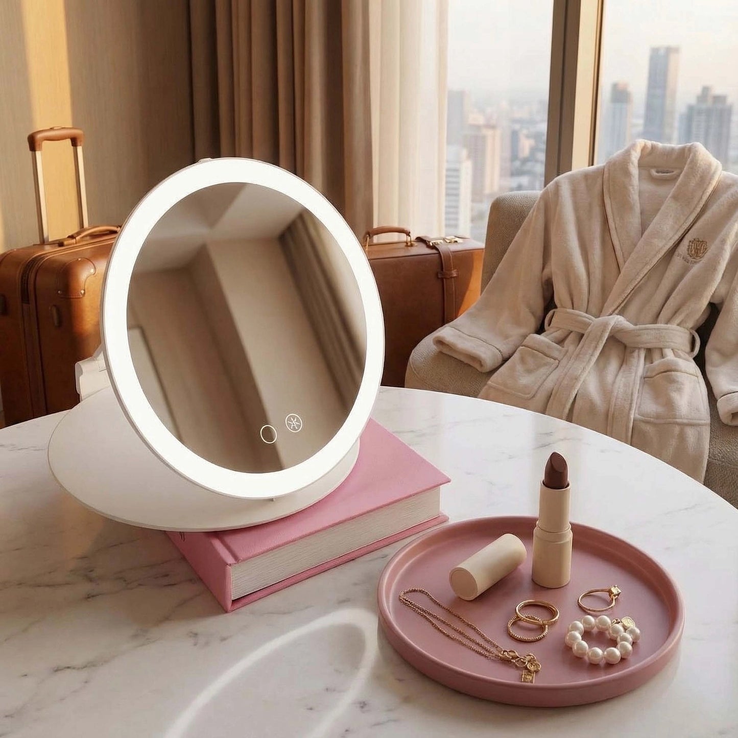 Fancii - White Abigail Travel Mirror With 10X Magnification