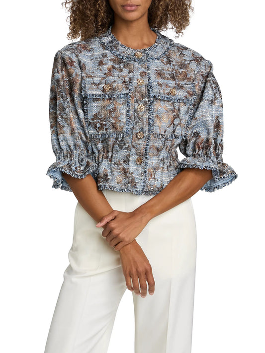 Cinq a' Sept - women - Silver Multi Jaxie Foil-Print Tweed Crop Jacket