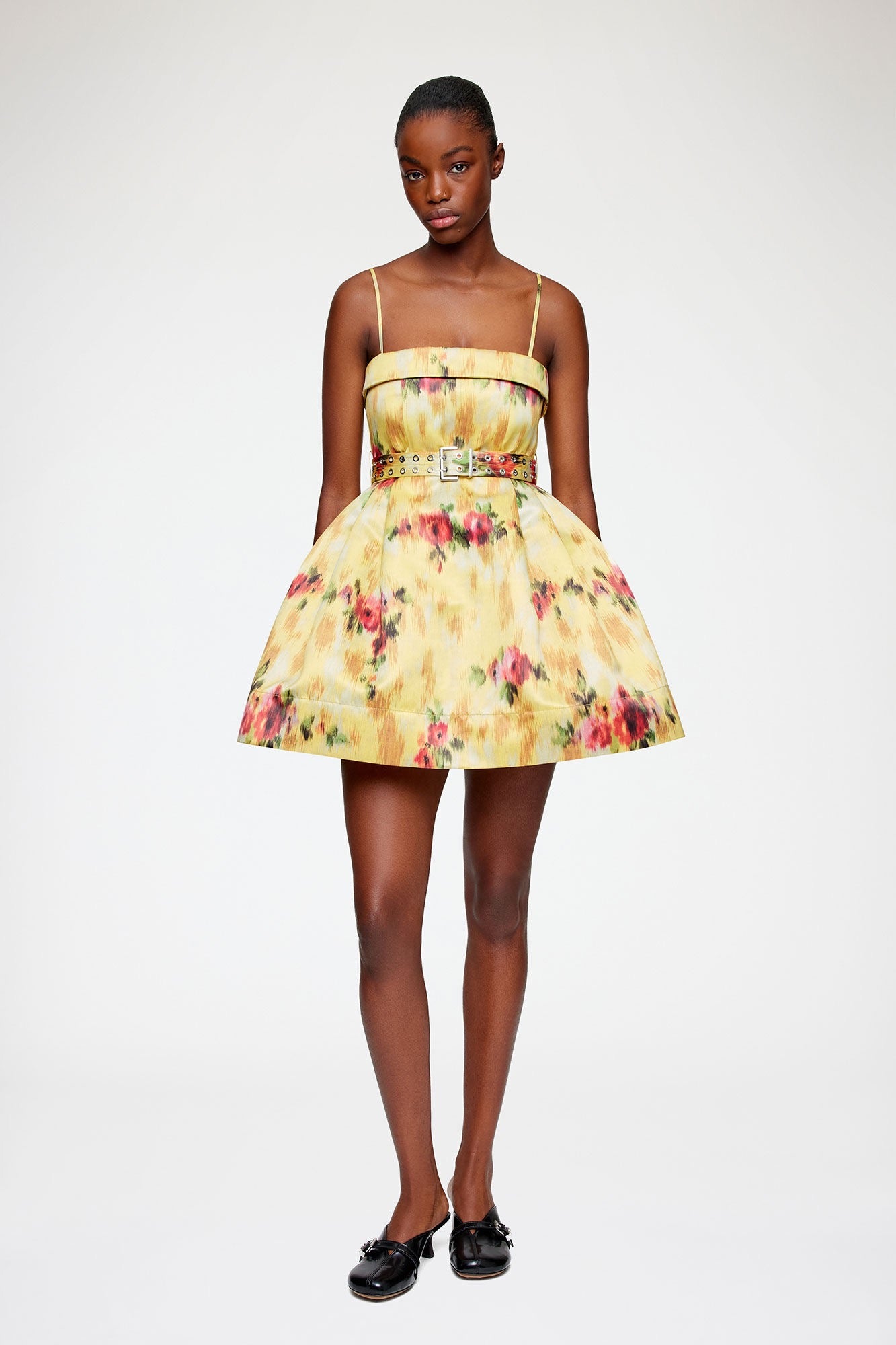 GANNI - Women - Yellow Printed Aurorao Satin Bubble Mini Dress