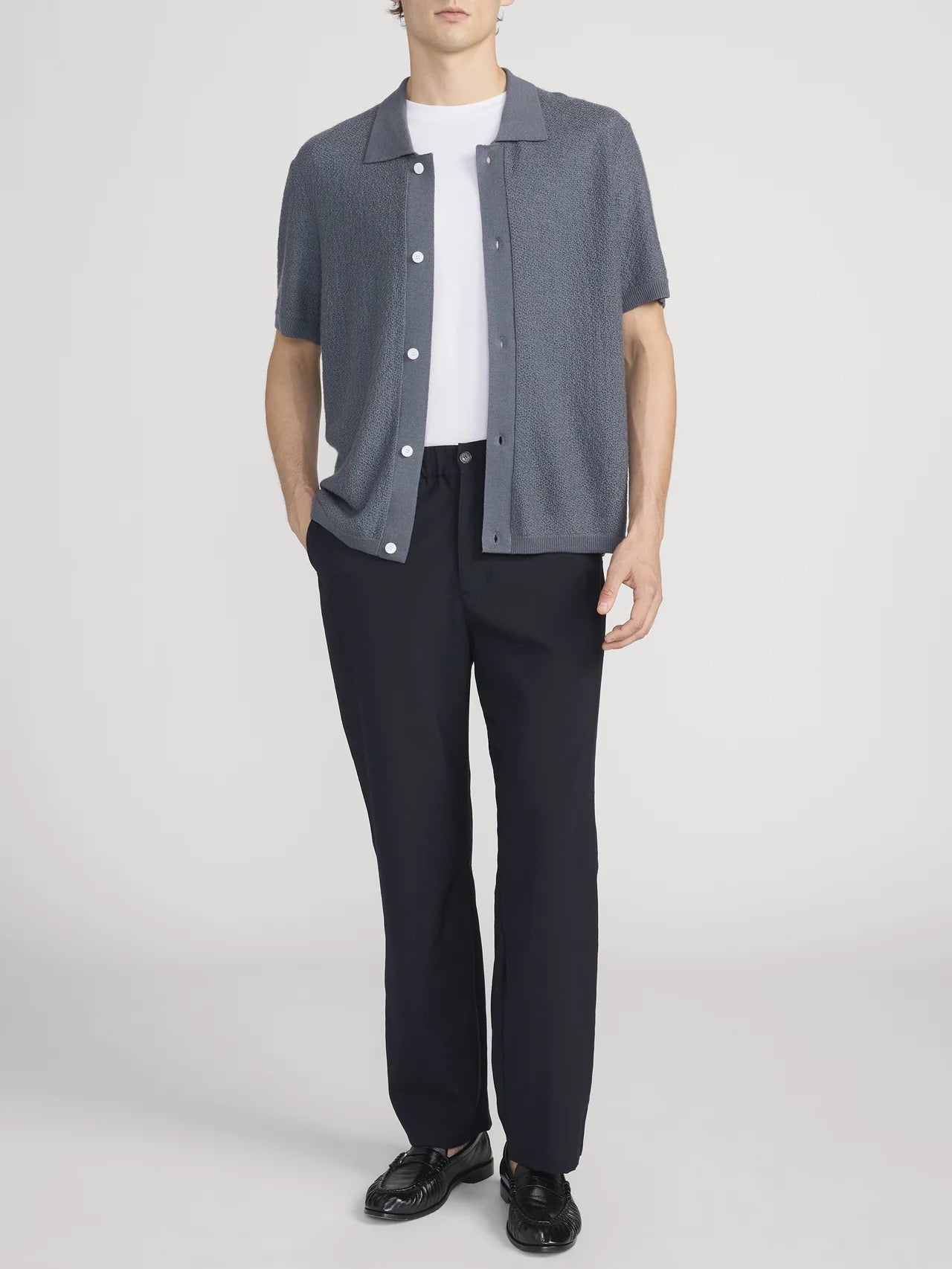 Frame  - Men - Blue Grey Short Sleeve Cardigan Sweater
