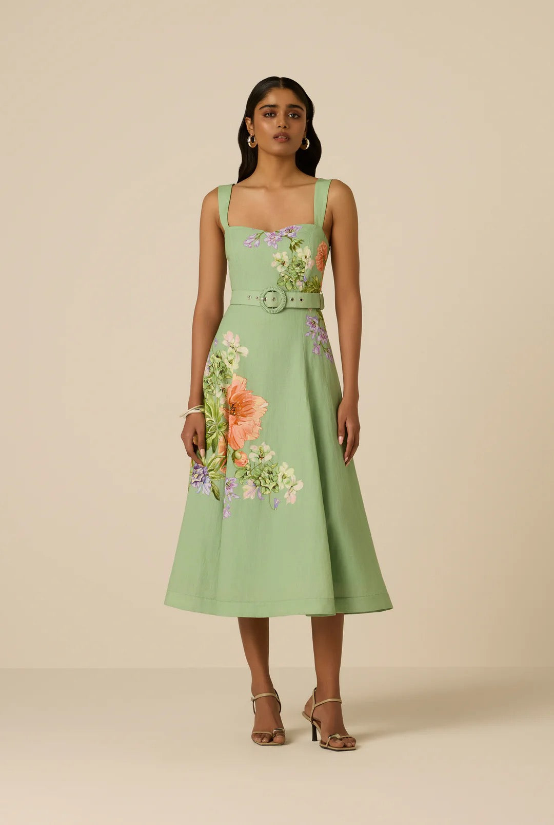 Hemant & NANDITA - Women -   Green Cove MidiI Dress With Buckle Belt