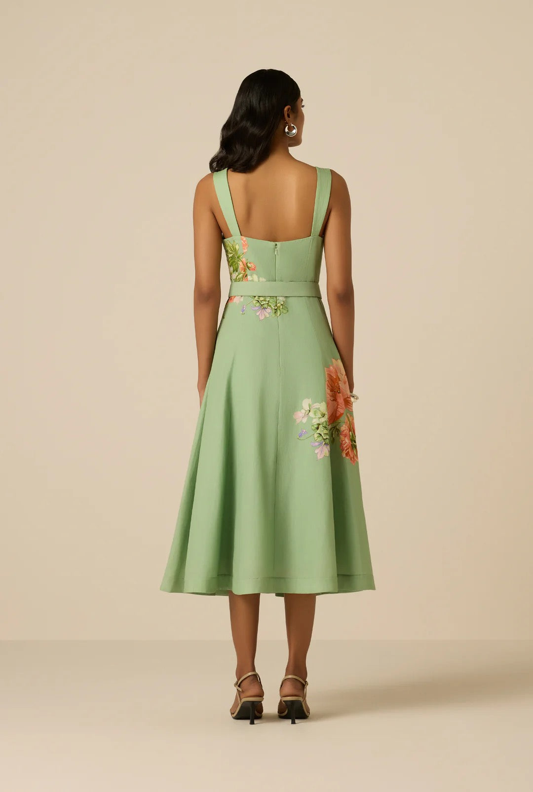 Hemant & NANDITA - Women -   Green Cove MidiI Dress With Buckle Belt