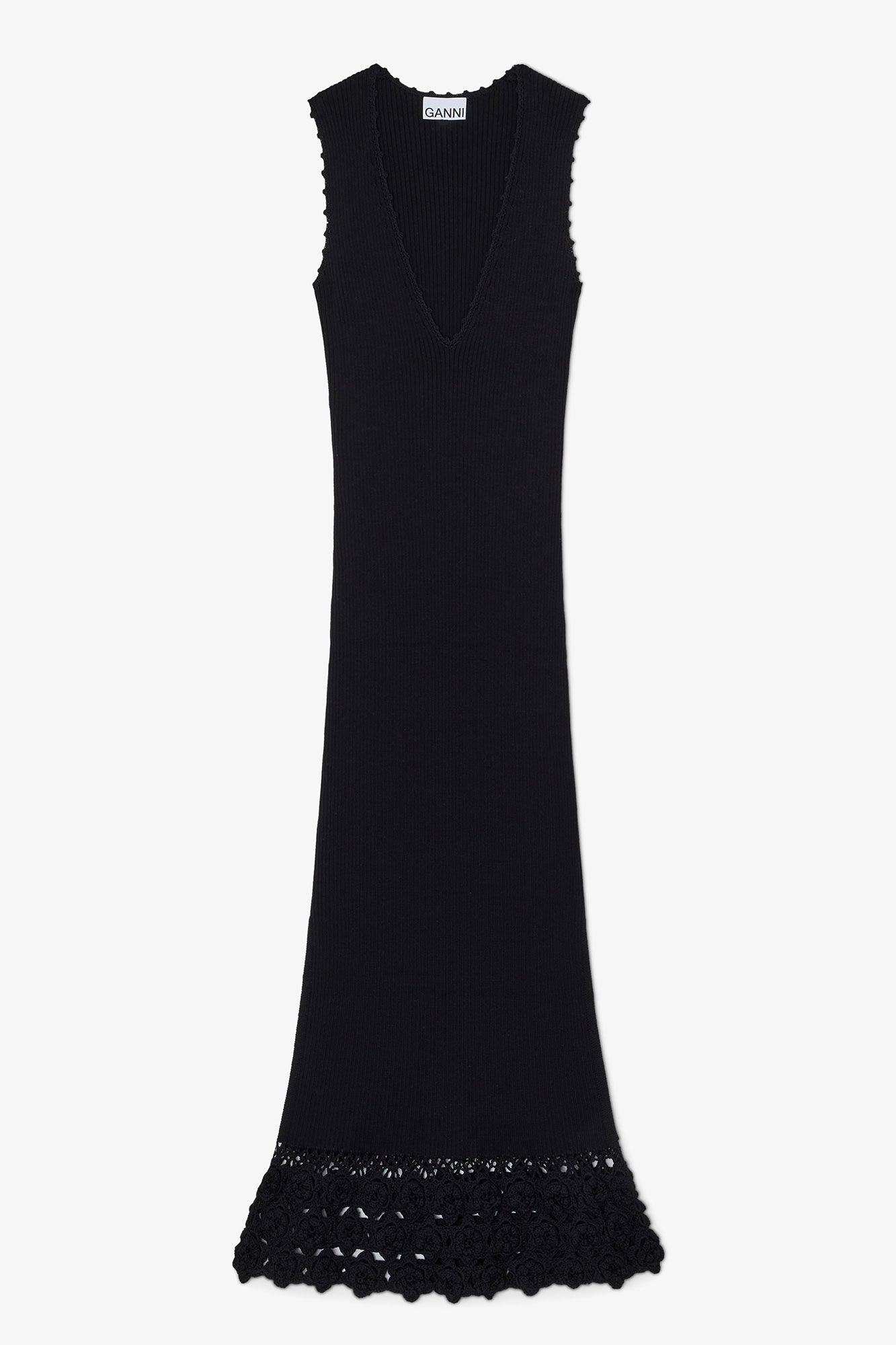 GANNI - Women - Black Cotton Crochet Long Dress