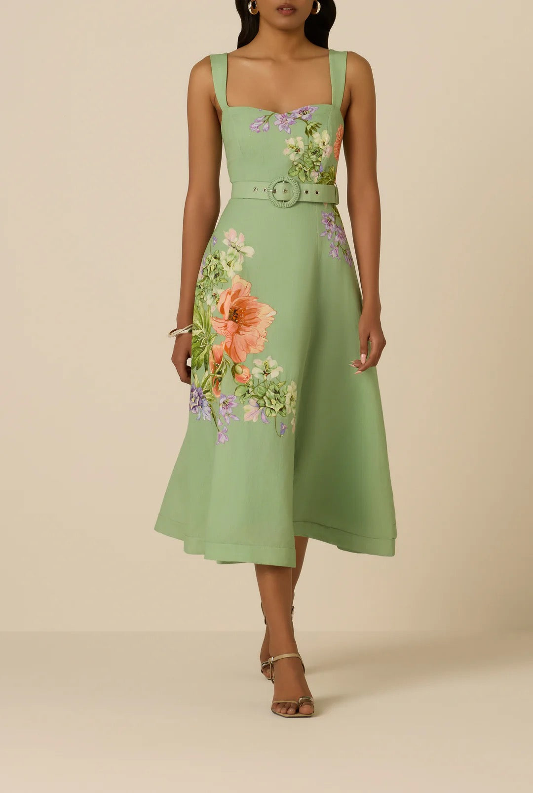 Hemant & NANDITA - Women -   Green Cove MidiI Dress With Buckle Belt