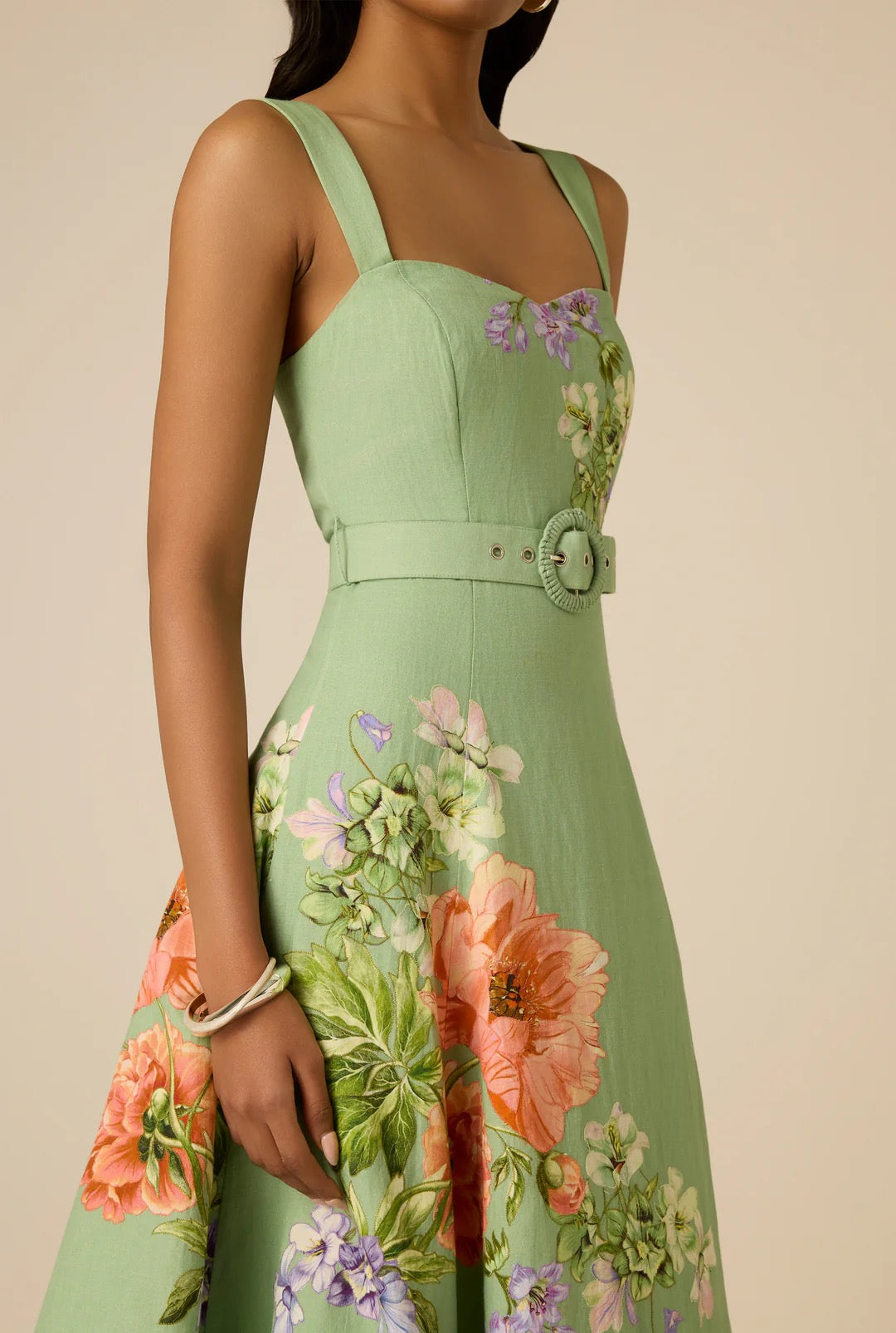 Hemant & NANDITA - Women -   Green Cove MidiI Dress With Buckle Belt