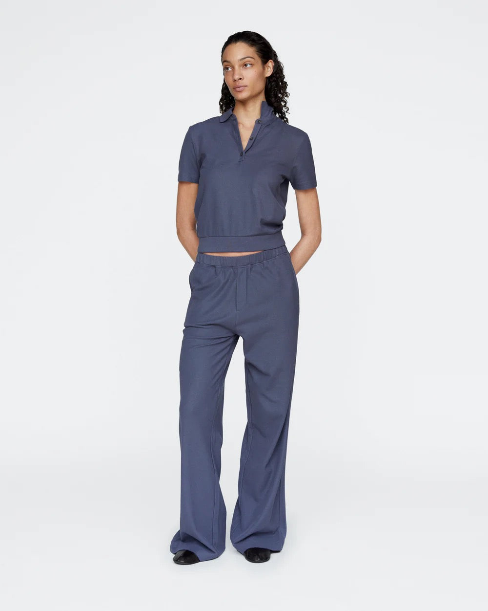 ATM - Women - Dusk Blue Pique Wide Leg  Sweatpants
