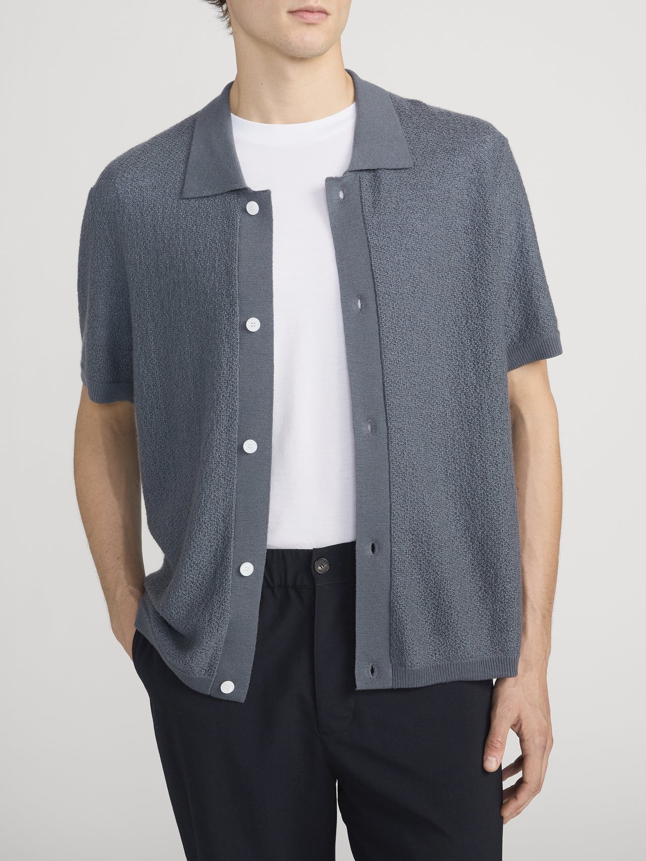 Frame  - Men - Blue Grey Short Sleeve Cardigan Sweater