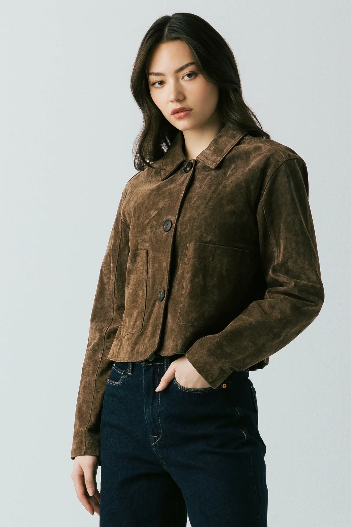 Blank NYC - Women Black Coffee Suede Crop Jacket