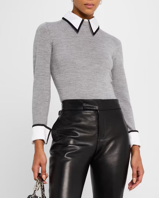 Alice + Olivia  - Women - Heather Grey Porla Collared Sweater