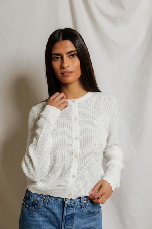 Perfect White Tee - Women - White Ada Pointelle Cardigan