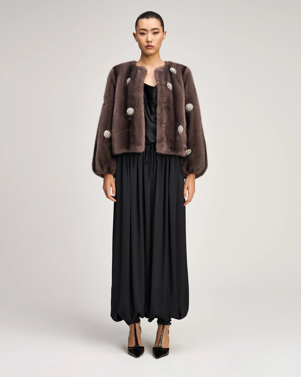 Cinq à Sept - Women - Dusted Oak Rhinestone Dahlia Faux Mink Benson Coat