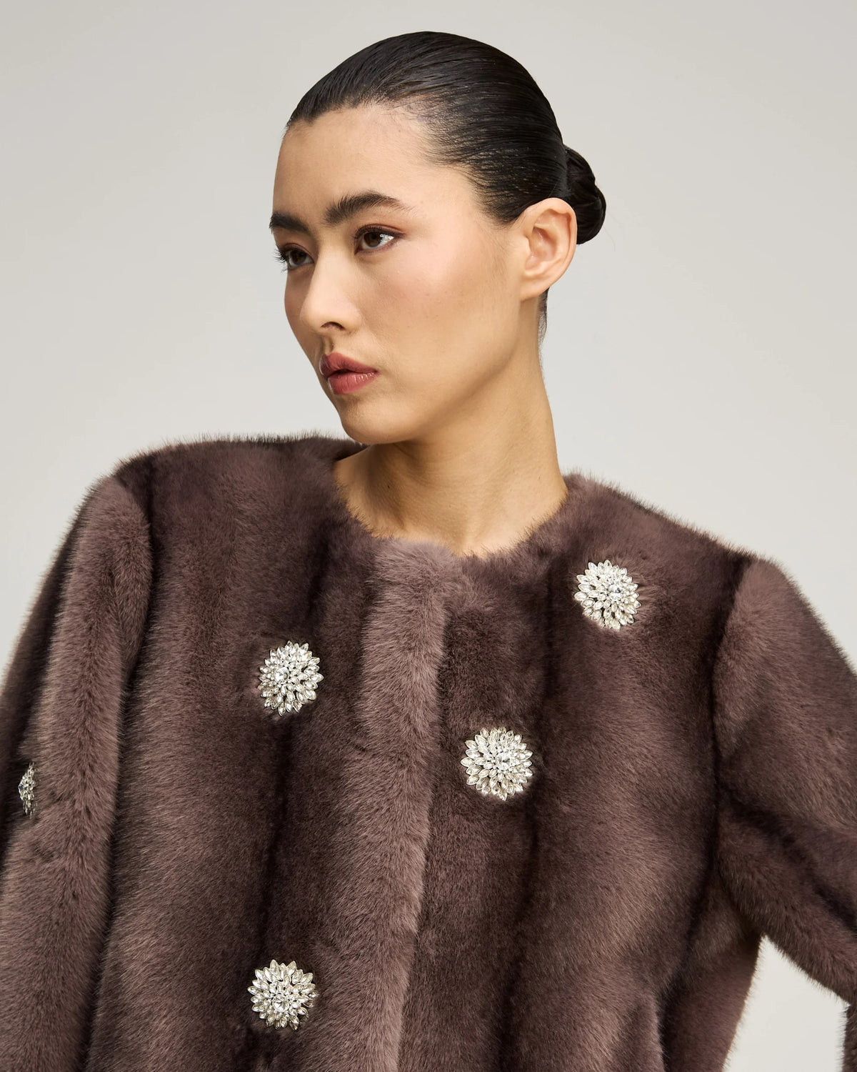 Cinq à Sept - Women - Dusted Oak Rhinestone Dahlia Faux Mink Benson Coat