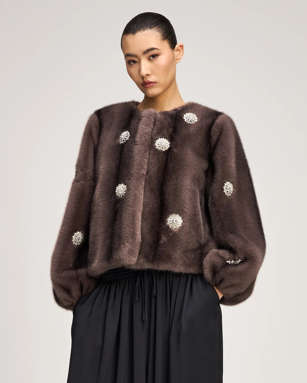Cinq à Sept - Women - Dusted Oak Rhinestone Dahlia Faux Mink Benson Coat